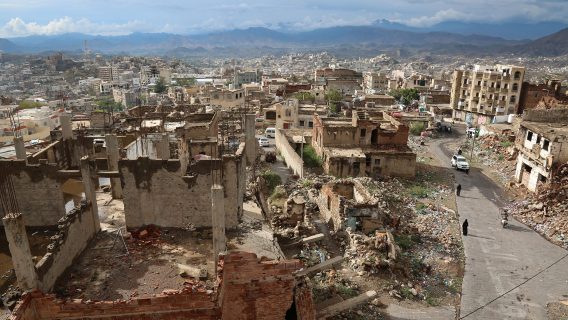 Houses in Yemen, destroyed due to conflict in the civil war