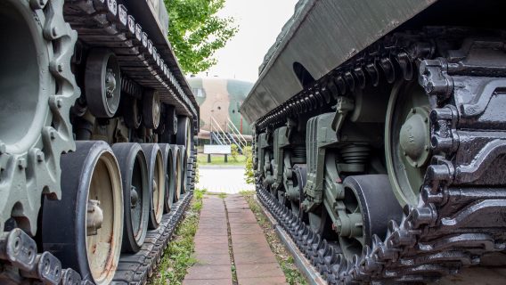Two tanks side by side outdoors