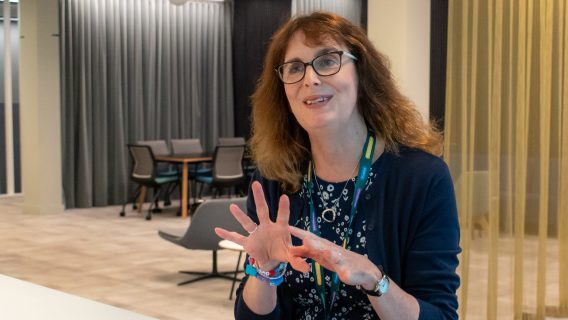 Katharine, Head of Library Resources, sat in offices in Parliament.